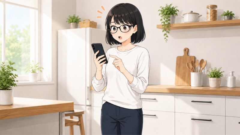 スマホを見て驚く女性