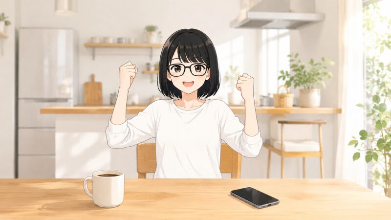 笑顔で喜んでいる女性