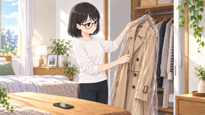 カバーをかけたまま、クローゼットにしまい込んでいたトレンチコート